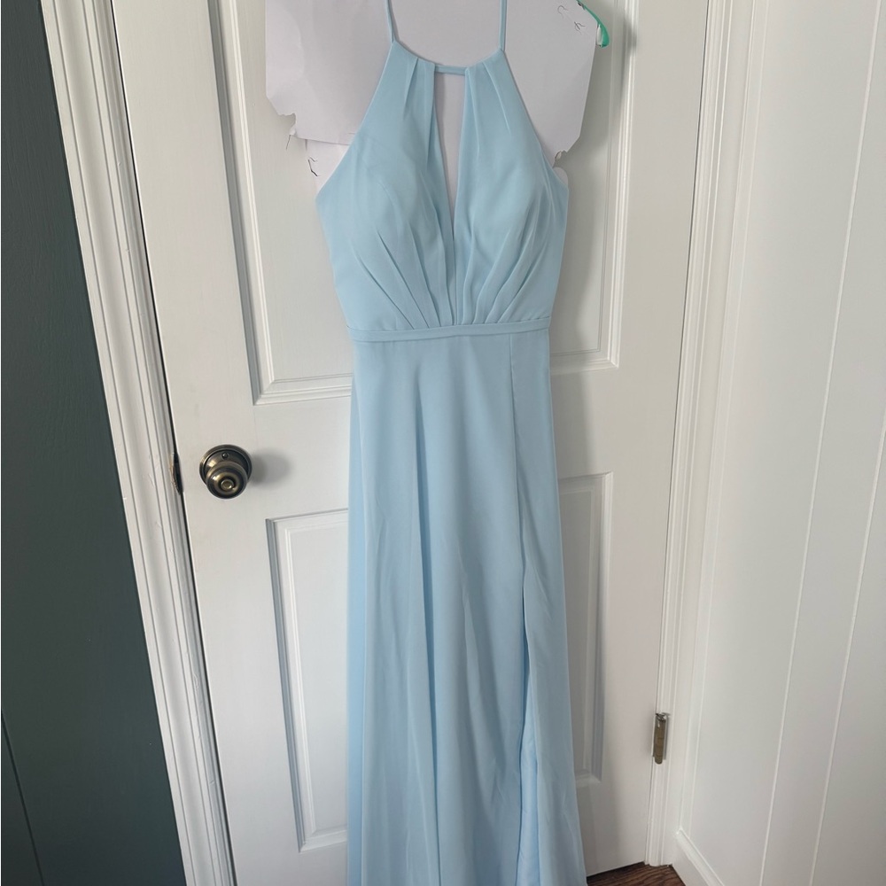 Azazie Light Blue Halter Maxi Dress